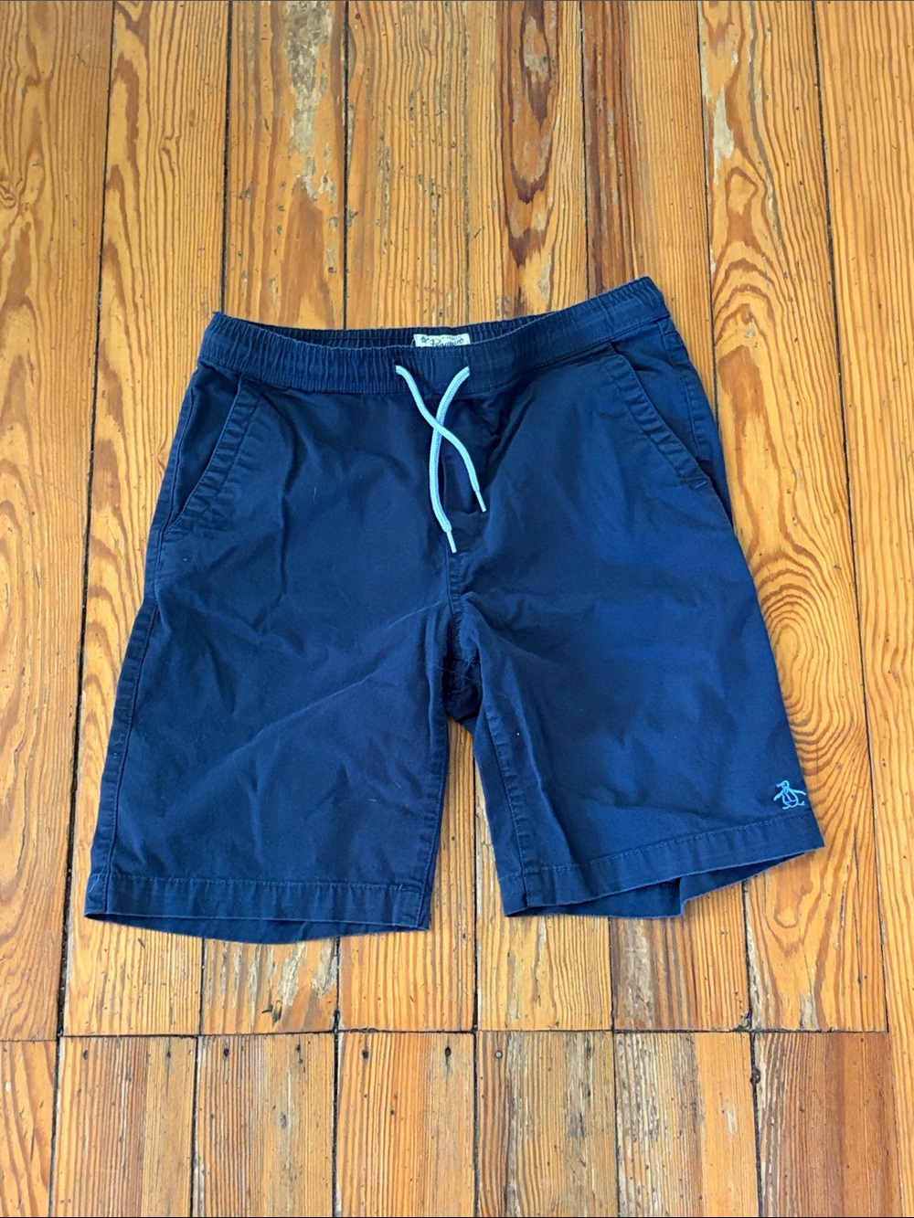 Original Penguin Navy canvas boy’s shorts with Light Blue Drawstring